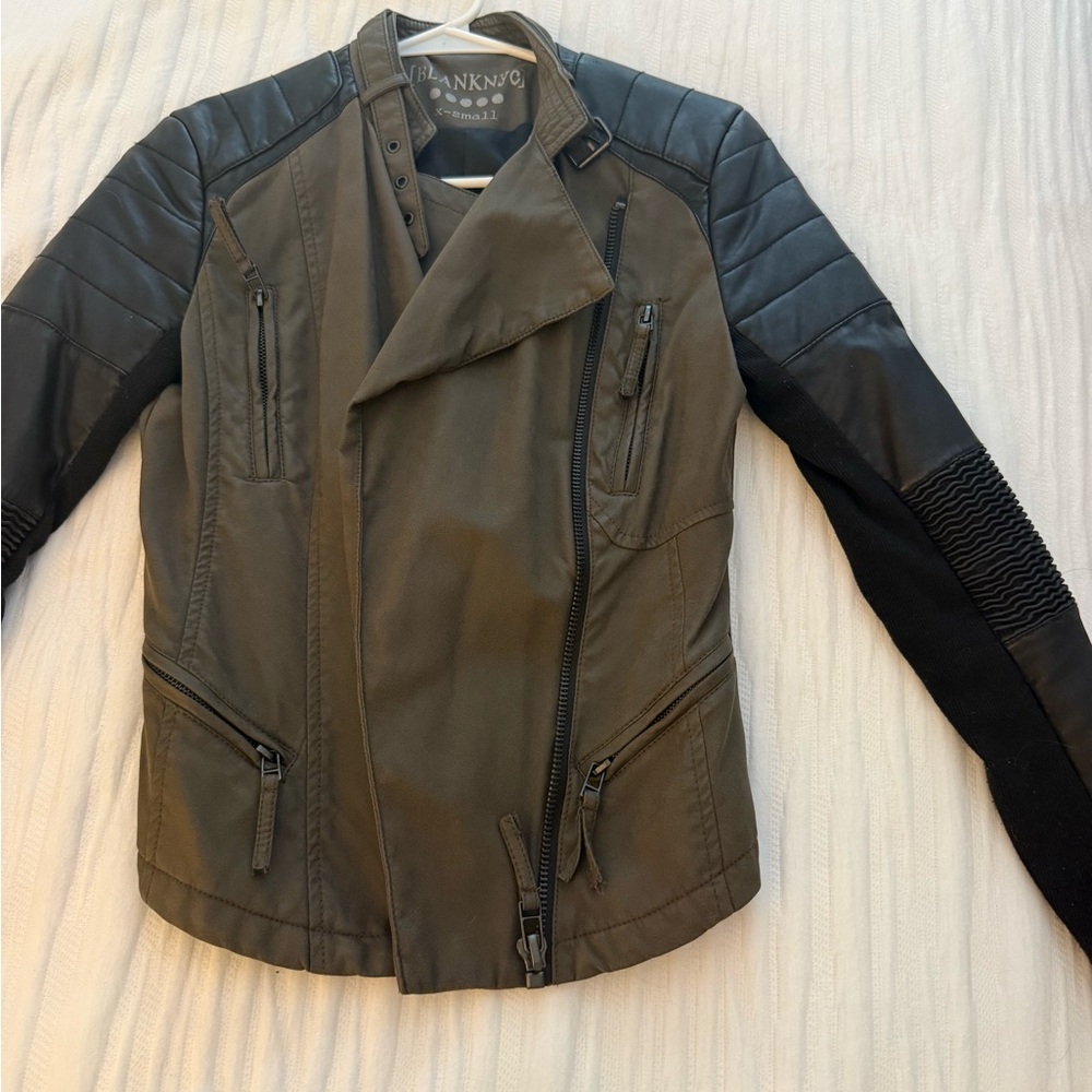 Blank NYC Women's Leather Jacket in Black and Olive